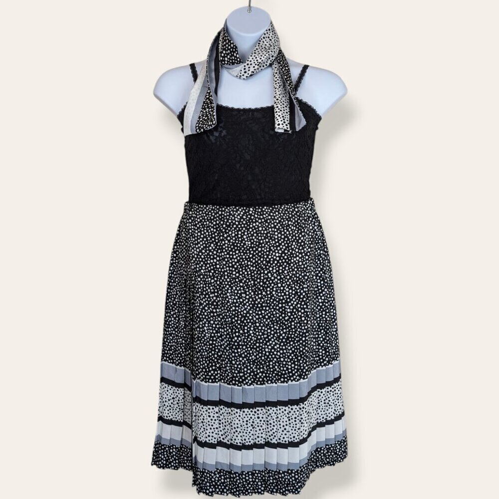 Pleated Polka Dot Skirt & Matching Scarf